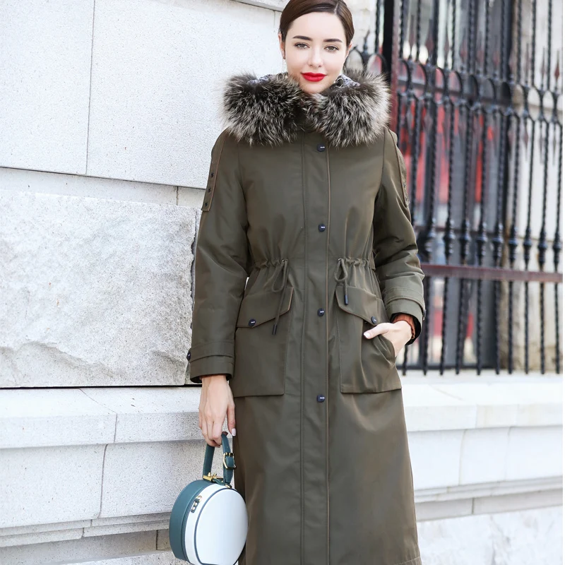 

Real Fur Coat Female Natural Rabbit Fur Liner Parka 2020 Winter Jacket Women Raccoon and Fox Fur Collar Long Coats MY