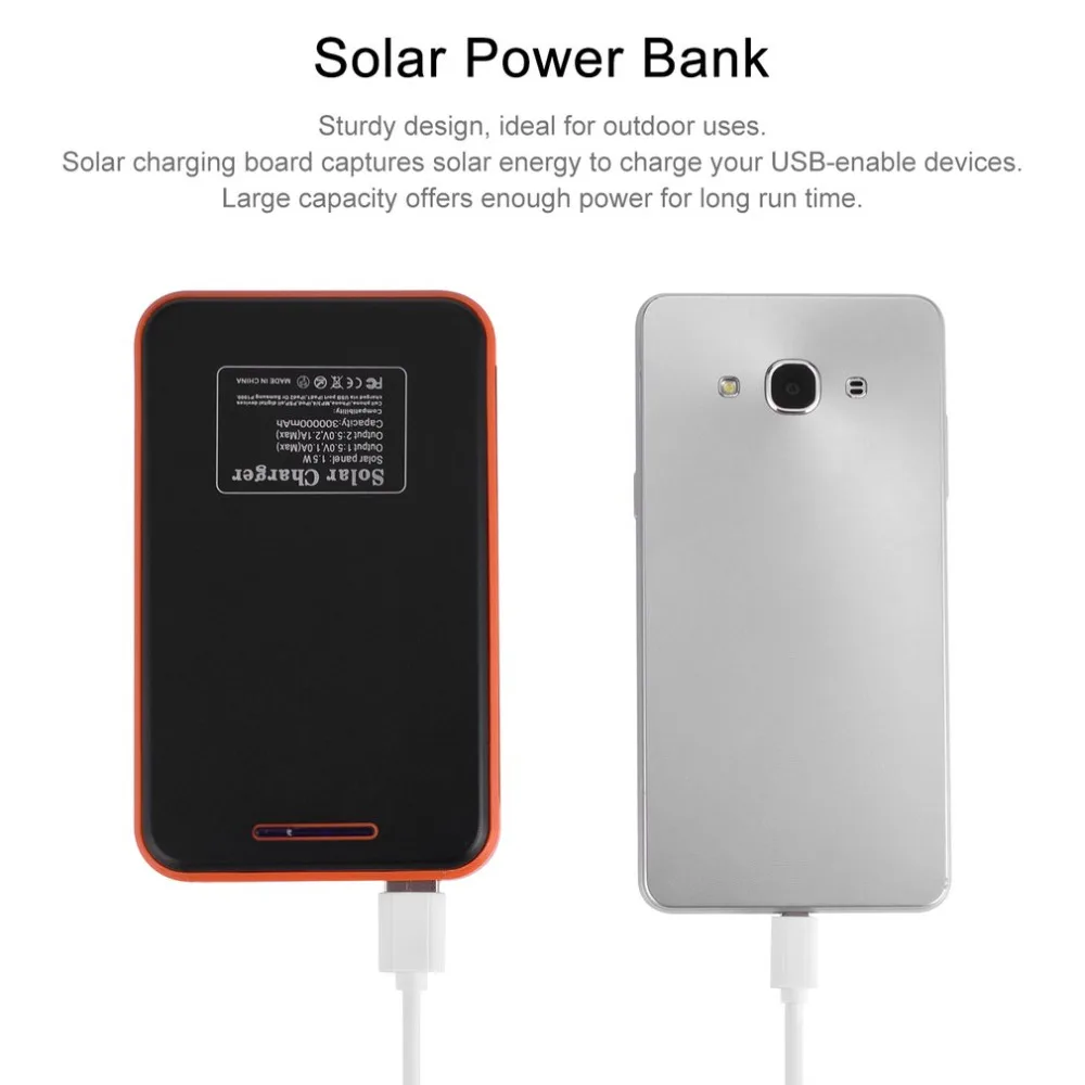 Солнечная батарея 30000mAh Портативное водонепроницаемое солнечное зарядное устройство банк питания 300000 mAh двойной USB внешний аккумулятор