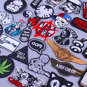 

DIY Hippie Skull Iron On embroidered Patches For Clothing Rock Patches On Clothes Applique Letter Punk Embroidery Patch Stripes