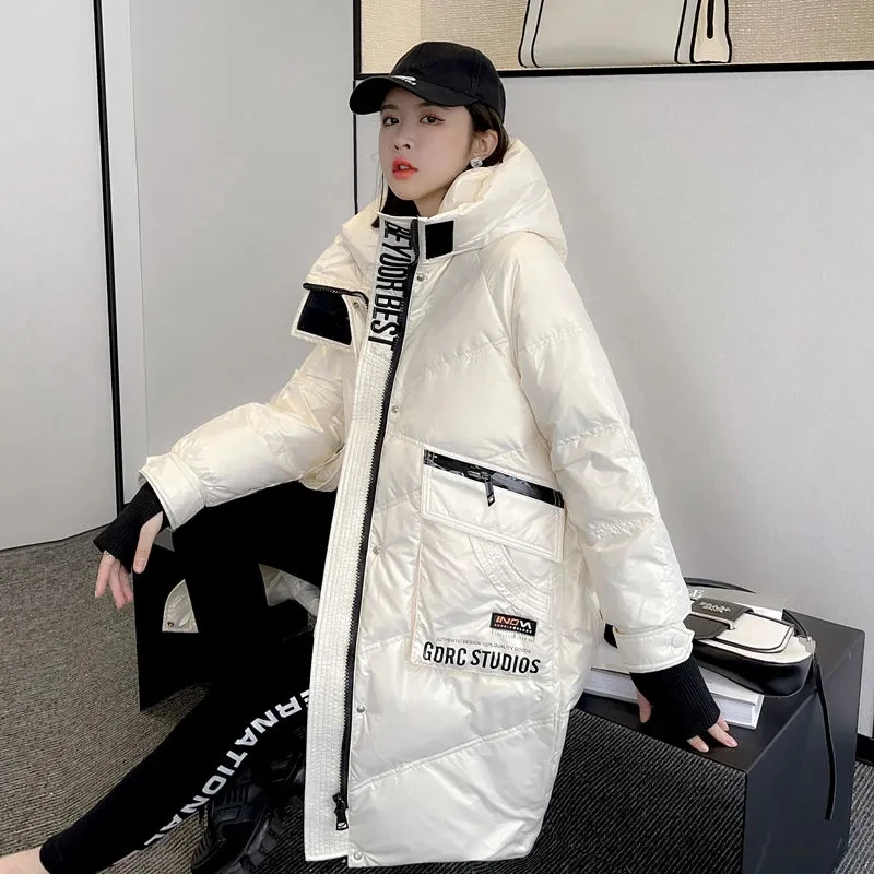 

White Duck Down Down Jacket 2023 New Mid-length Thicken Women Parkas Coat Winter Women Down Jacket Hooded High Quality Jacket