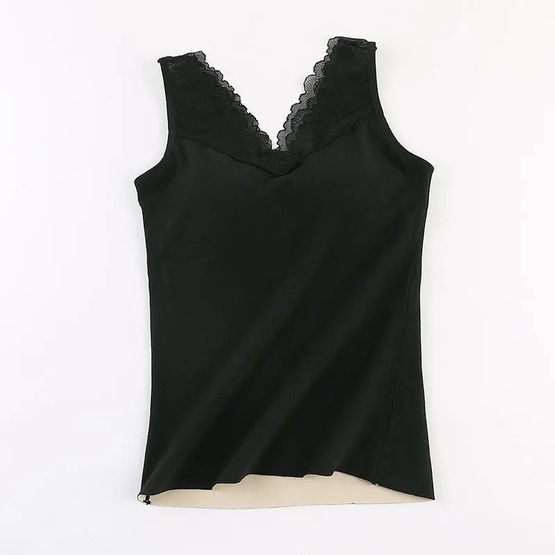 

Women 2021 Autumn Winter Fashion Warm Bottoming Tops Female Lace V-neck Vest Tops Ladies Solid Color Slim Sleeveless Tops E145