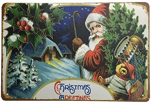 

Christmas Tin Sign Santa Claus Metal Vintage Tin Sign Decor-Coffee for Bar Pub Shop Funny Retro Wall Art Sign 12" X 8"