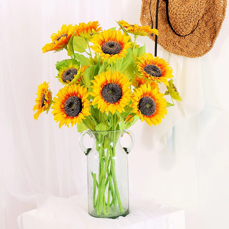 80cm Artificial flowers Bouquet Yellow Silk Sunflowers branch Home Party Wedding Garden Decor Photography props Vase arrangment | Дом и сад