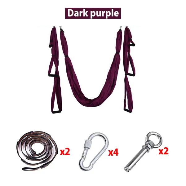 Dark Purple Полный набор 6 ручек, антигравитационный Воздушный Гамак для йоги, летающие качели, трапеции для йоги, инверсии, устройство для упражнений, для домашнего спортзала, подвесной ремень - Цвет: Dark Purple