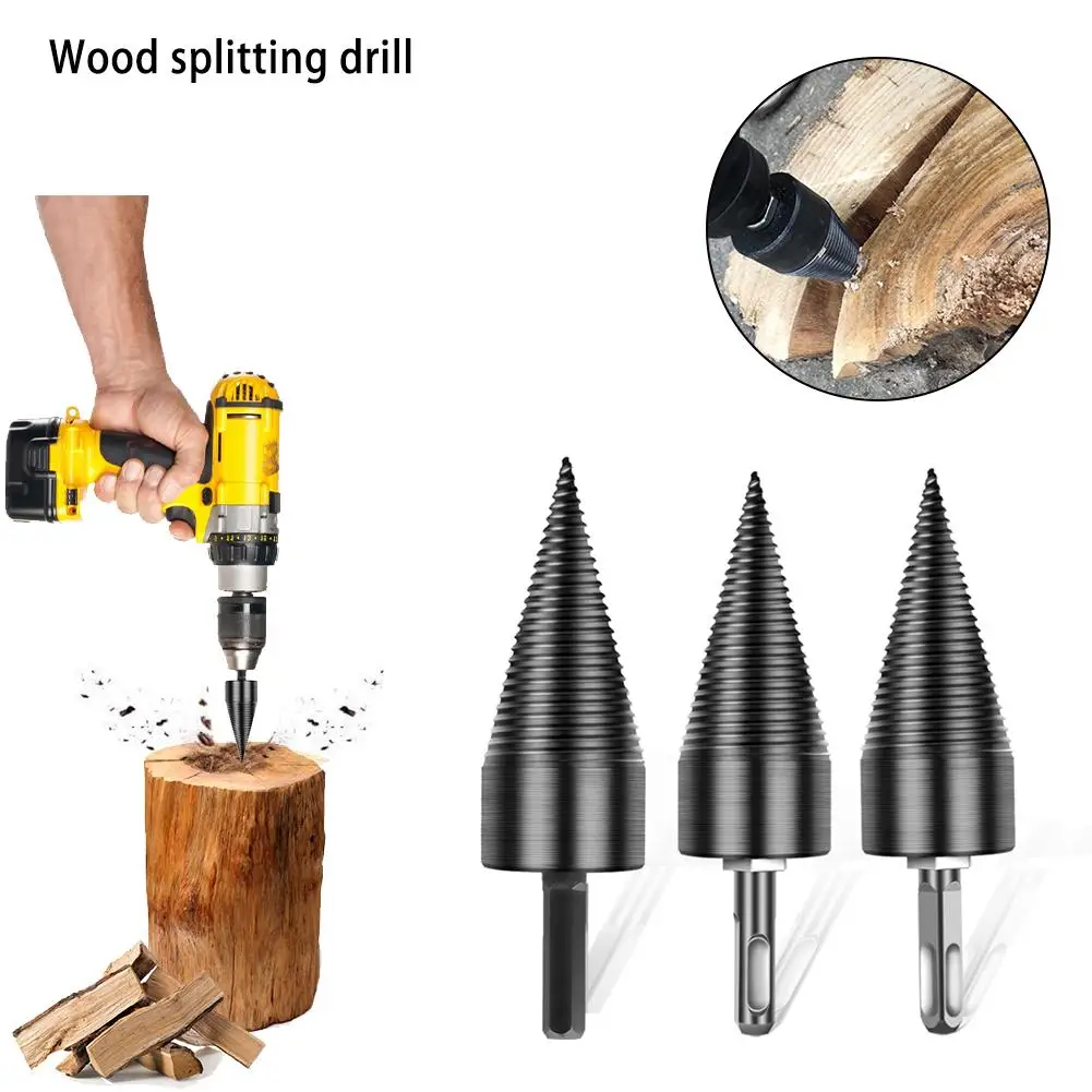 32/42mm Firewood Drill Bit Wood Cone Hex Shank Wood Log Splitter Screw Split ^ 