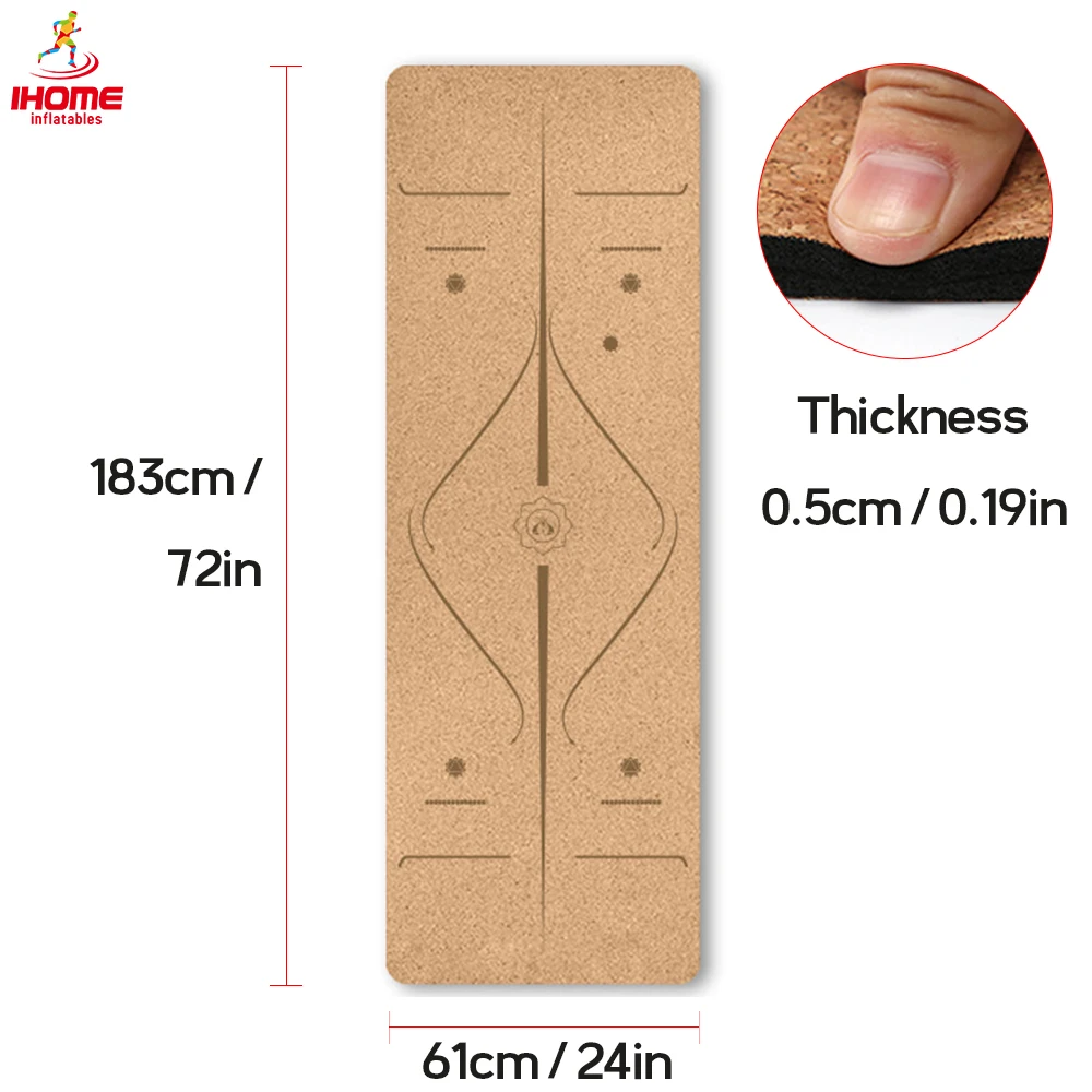 70in Yoga mat Fitness Natural Cork mats Pilates Sport mat Balance Training mat Gym with Position Line Ant-Slip exercise yoga mat