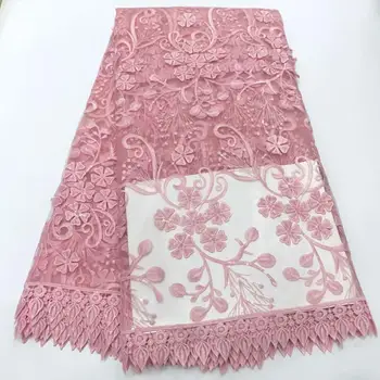 

2019 Newest 3D Flower African Net Lace Fabric With Shiny Sequins Classic Nigerian French Mesh Lace Fabric For Wedding Sewing