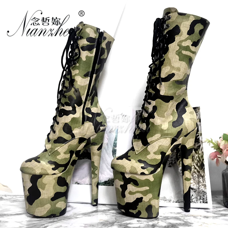 

20CM Super High Stripper Heeled Big Size 8 Inches Nightclub Pole Dances Shoes Platform Exotic Low Tube Ankle Women Boots Gothic