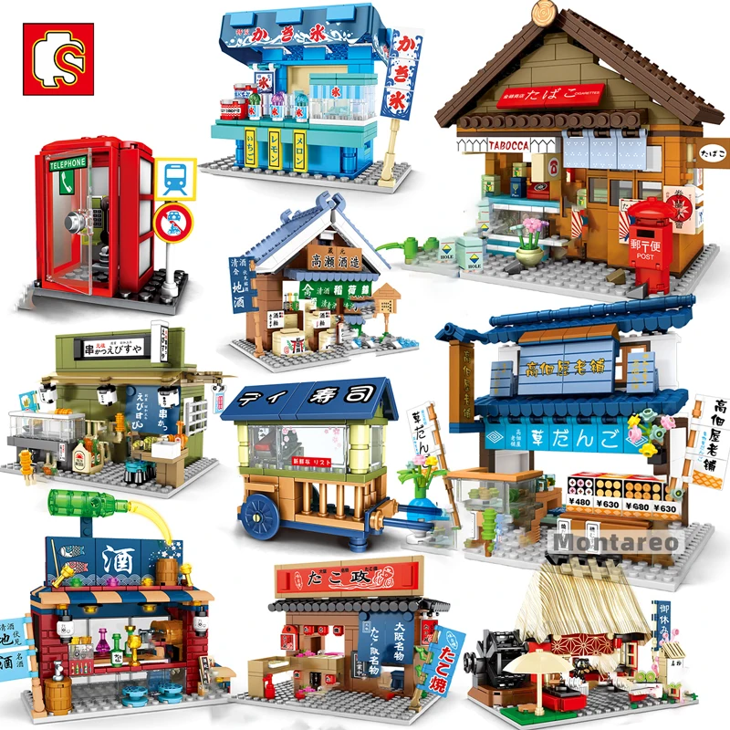 SEMBO City Japanese Mini Street View MOC Tavern Bistro Sushi Fruite Shop Store House Model Building Block Kid Toy Girl Boys Gift | Игрушки и