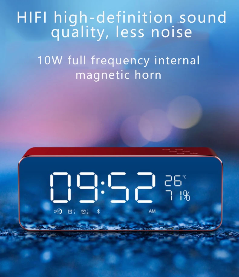 Светодиодный Будильник беспроводной Bluetooth Цифровой температурный дисплей FM Радио электронный сабвуфер домашние часы зеркало Повтор портативный