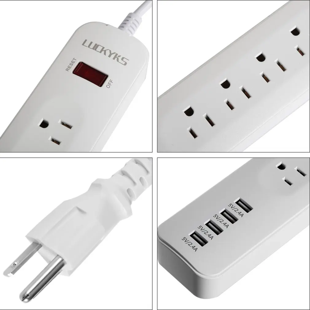 LUCK Многофункциональная Защита от перенапряжения Platooninsert 6 розеток-удлинителей с 4 usb-портами для зарядки