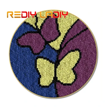 

Latch Hook Rug Two Butterfly Crocheting Carpet Rug Acrylic Yarn Pre-Printed Canvas Cushion Mat Crochet Tapestry Latched Hook Kit