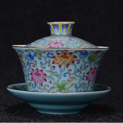 Новое поступление 24 стиля высококачественная керамическая пиалы для чая эмалированная Крышка Чаша Sancai Gaiwan, чайная чашка большая для китайского кунг-фу чайная посуда - Цвет: 340ml