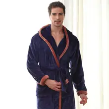 Мужские Зимние коралловые бархатные халаты с капюшоном, мужские теплые длинные халаты, удобные серые банные халаты