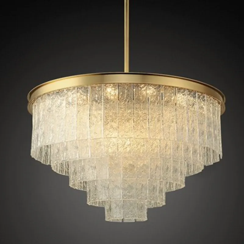 RH Water Pattern Glass Sheet E14 Led Pendant Lights Plate Gold / Chrome Round Metal Luminarias Lamparas Deco Fixtures | Лампы и