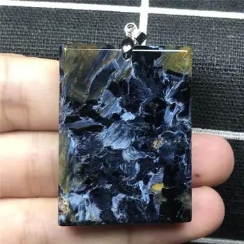 

Natural Blue Pietersite Pendant For Woman Man Rectangle Crystal 42x31x6mm Namibia Firework Effect Bead Jewelry Pendant AAAAA
