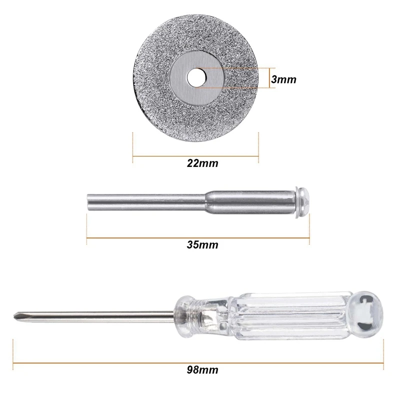 20 Pieces 22 Mm Diamond Cutting Wheel Cut Off Discs Coated Rotary Tools with 4 Pack Mandrel and 2 Pack Screwdriver
