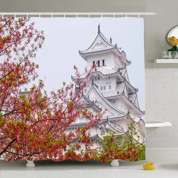 

Shower Curtain Set with Hooks 60x72 Himeji Defence is Castle Surrounded Tower by Cherry View Blossom Morning Parks Old UNESCO