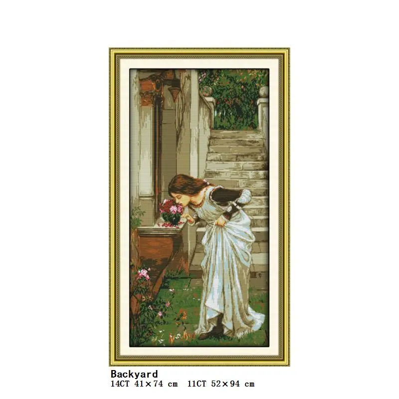 Garden picking the flower and smelling flower girl series count and stamping cross stitch 14CT11CT embroidery kit needlework kit cross stitch kit peony embroidery kit