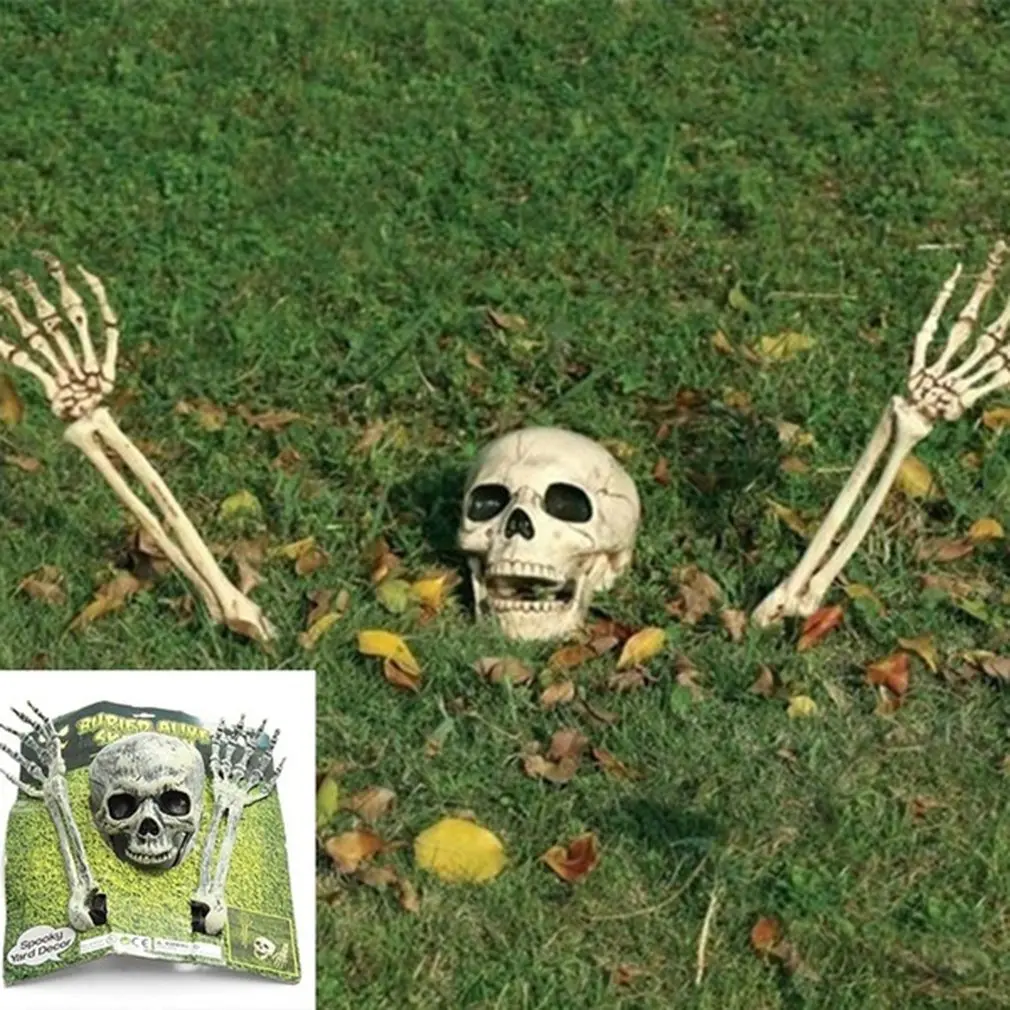 

latest Halloween Haunted House Realistic Bones Skull Head And Hands For Graveyard Scene Cosplay DIY horror Decorations