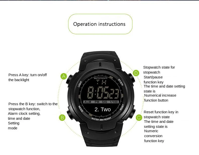 Sanda Watch Male Electronic Watch Junior High School Student Male Watch Youth Leisure Waterproof Luminous Sports Men's Tide Kore