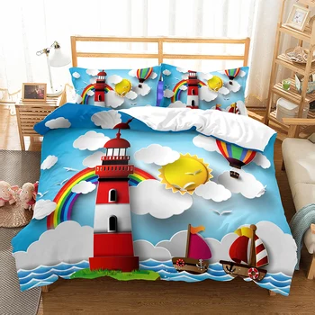 

BEST.WENSD Kids World bedding set Mediterranean duvet cover sets 2-3pcs Twin Full Queen bedding sets Fairy tale world Sky color