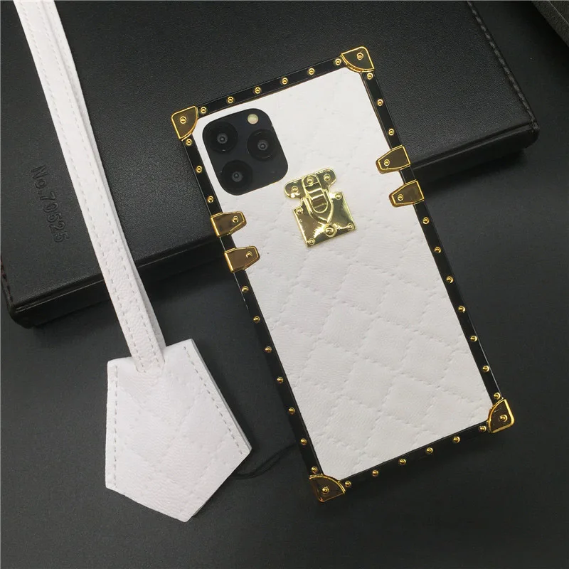 Роскошный квадратный чехол в клетку для iphone 11 PRO XS MAX X XR 6 6S 7 8 чехол для телефона s для samsung S10 Lite S10E S8 S9 Plus Note 10 9 - Цвет: White with Lanyard