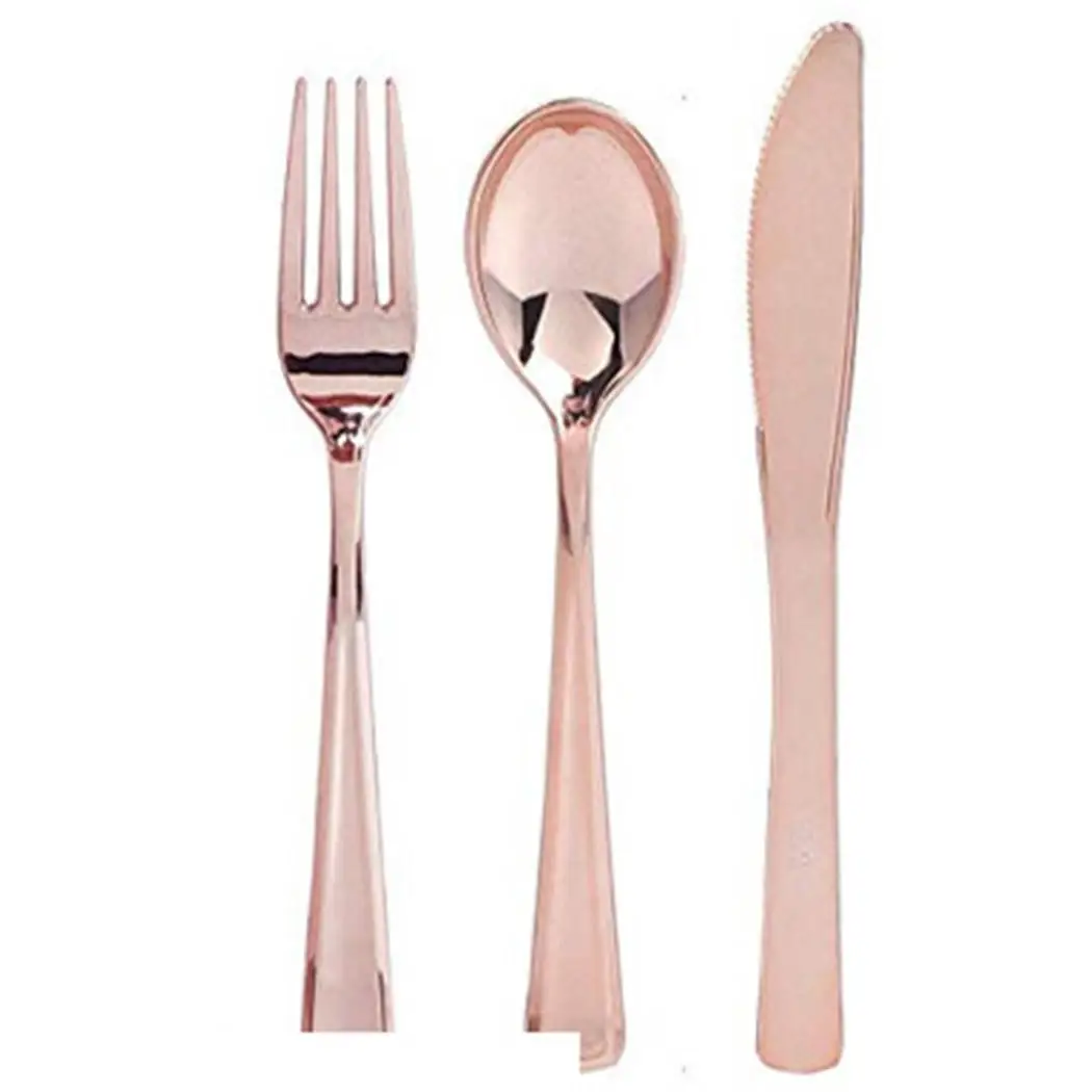 

Durable Wedding Party Disposable Knife Fork Spoon Set Gold, Rose Gold, Silver Tableware Set