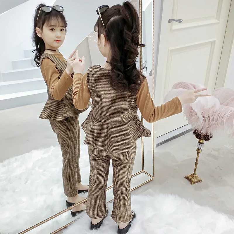 

Autumn New Style Girls Fashionable Plaid Set 2019 Autumn Clothing Western Style Children Two-Piece Set Korean-style Network Red