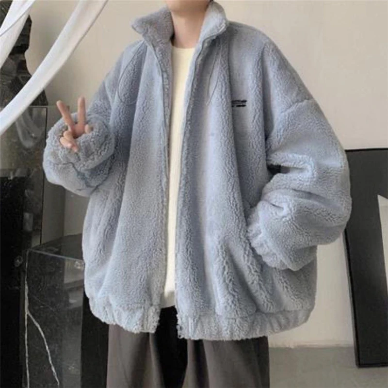 Down Jacket Winter Warm Coats For Men Leisure Lamb Wool Outerwear Loose Zipper Padded Jacket