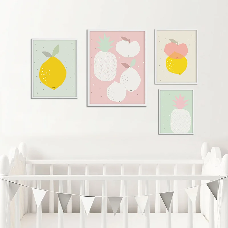 Мультфильм фрукты Холст Искусство плакаты принты для детской лимона ананаса