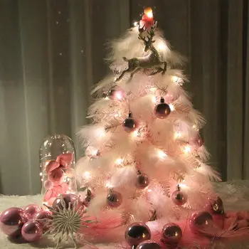 

1Pc Christmas Adornment Desktop Xmas Tree Feathered Decorative Tree (Pink)