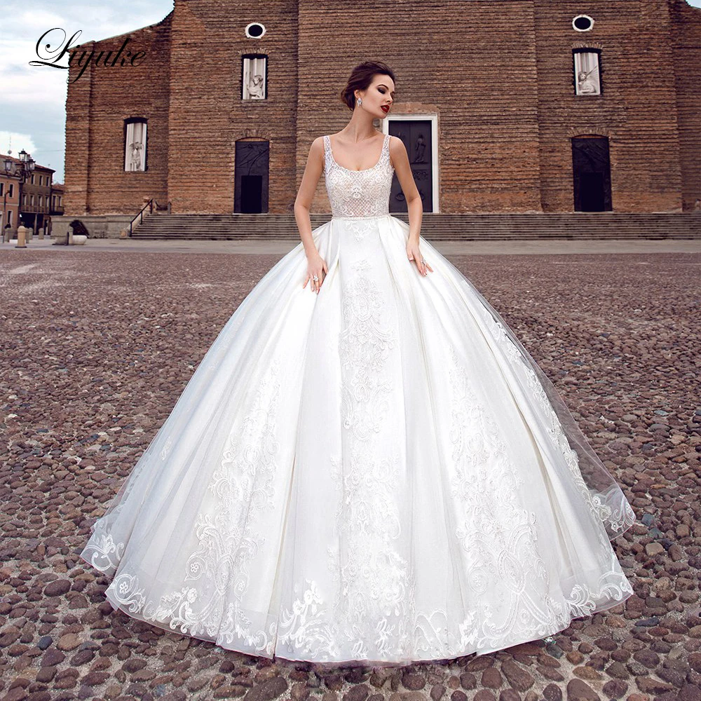 

Liyuke Gorgeous Princess Ball Gown Wedding Dress With Puffy Skirt Elegant Square Neckline Of vestido de noiva