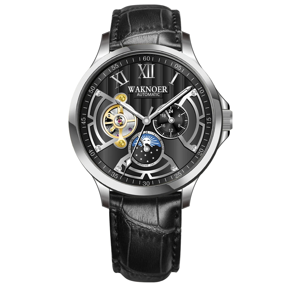 Мужские механические часы Топ люксовый бренд водонепроницаемые светящиеся Роскошные автоматические скелетные деловые наручные часы Reloj Hombre - Цвет: black leather