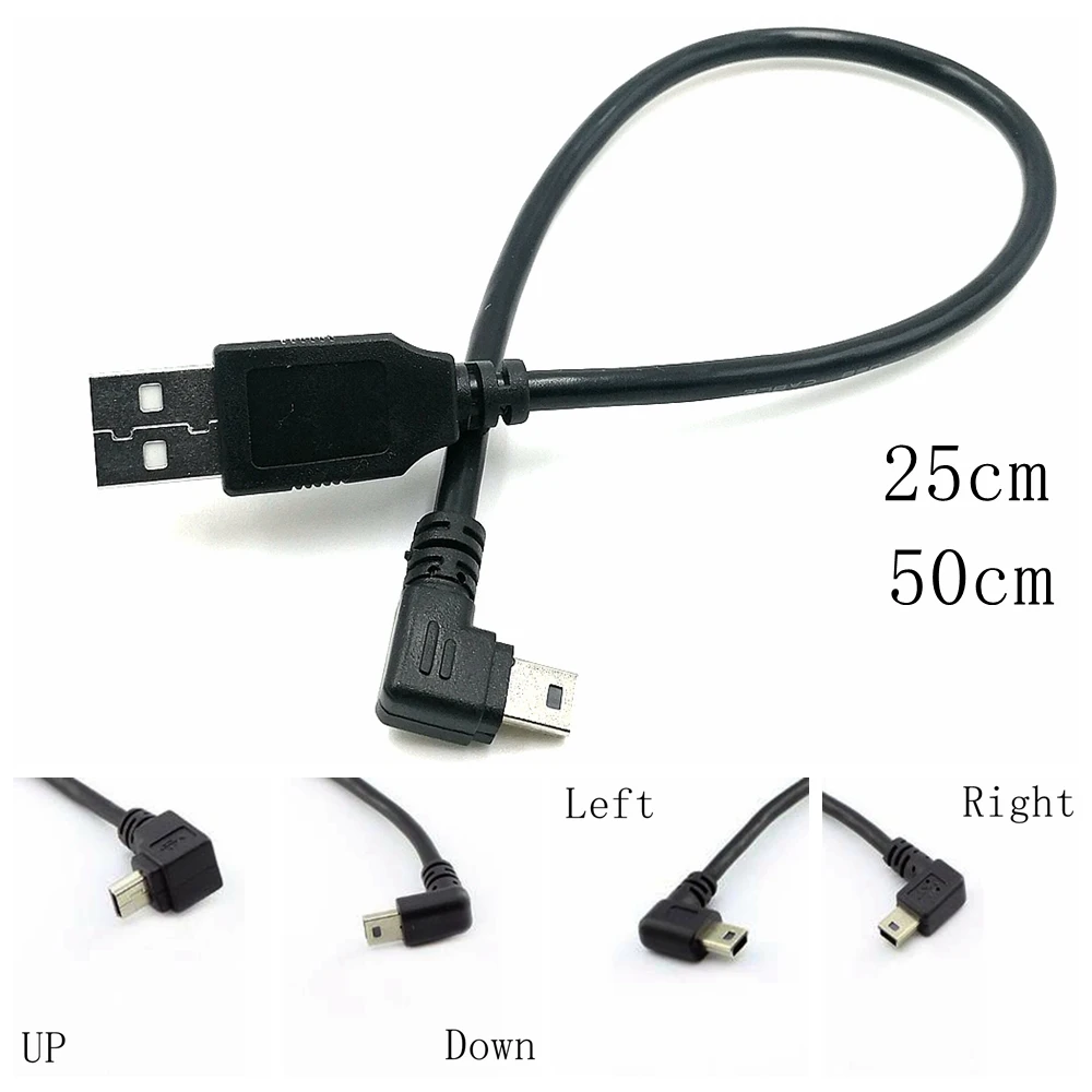 Кабель для передачи данных с USB 2 0 папа на Mini B 5 контактный 90 градусов вверх вниз