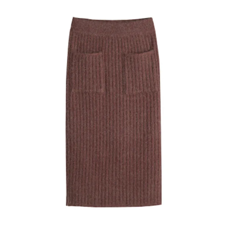 Thick Warm Split Women Pencil Skirts Bodycon High Waist Stretch Women Knitted Skirt Women Skirts Office Wear Clothing Female