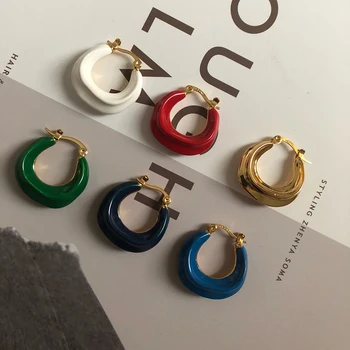 

New rookie field multi-color French brass small circle earrings