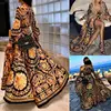 Ladies Women Elegant Sexy Long Sleeve Ethnic Style Boho Print V Neck High Waist Party Beach Holiday Casual Split Maxi Dress ► Photo 2/6