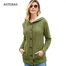 Осенне-зимний женский свитер, модный Повседневный свитер с капюшоном больших размеров, Женский вязаный кардиган с теплой шерстяной подкладкой