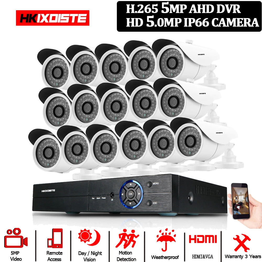 

New Arrival H.265 Matrix of SONY IMX335 CCTV Surveillance HD 5MP 16CH System 36 pcs IR LED Array Each AHD Camera IP66 3.6mm len