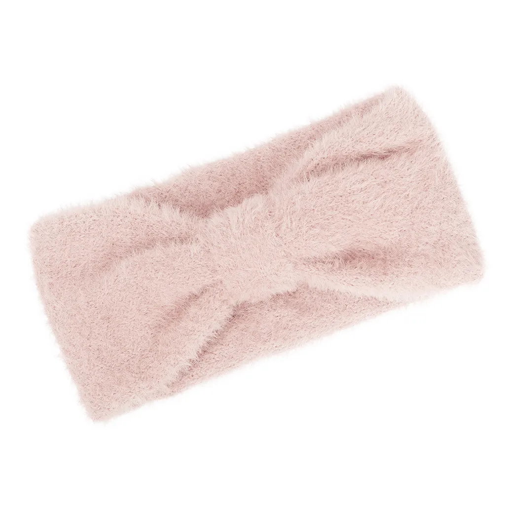 Милые и милые плюшевые Удобные Модные осенние и зимние однотонные шерстяные вязаные повязки для волос для мытья лица# j8 - Color: Pink