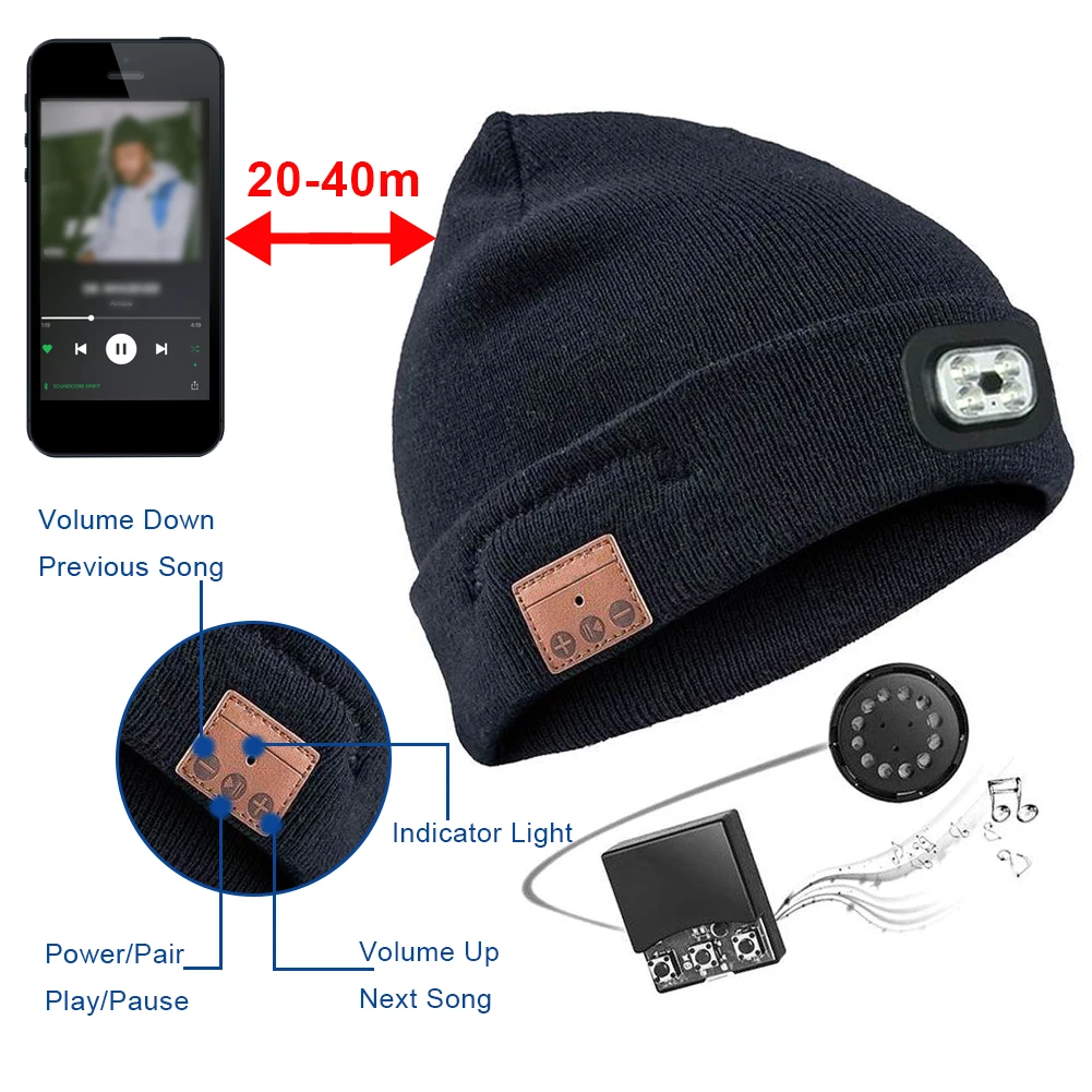 Bluetooth светодиодная светлая крышка 40 м ультра длинный диапазон беспроводная гарнитура крышка высокого качества искусственная шерсть-акрил