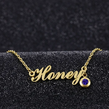 

Custom Name Necklace Personalised Birthday Stone Stainless Steel Letter Pendant Necklace for Women Men Child Kid Birthday Gift