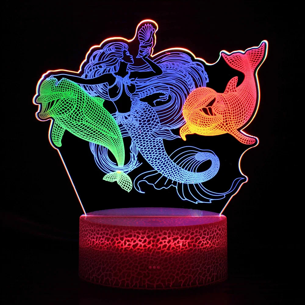 3D Dolphin Mermaid Table Lamp Colourful LED Lights For Home Room Decor Touch Remote Control Timing Night Lights Holiday Gift night stand lamps Night Lights