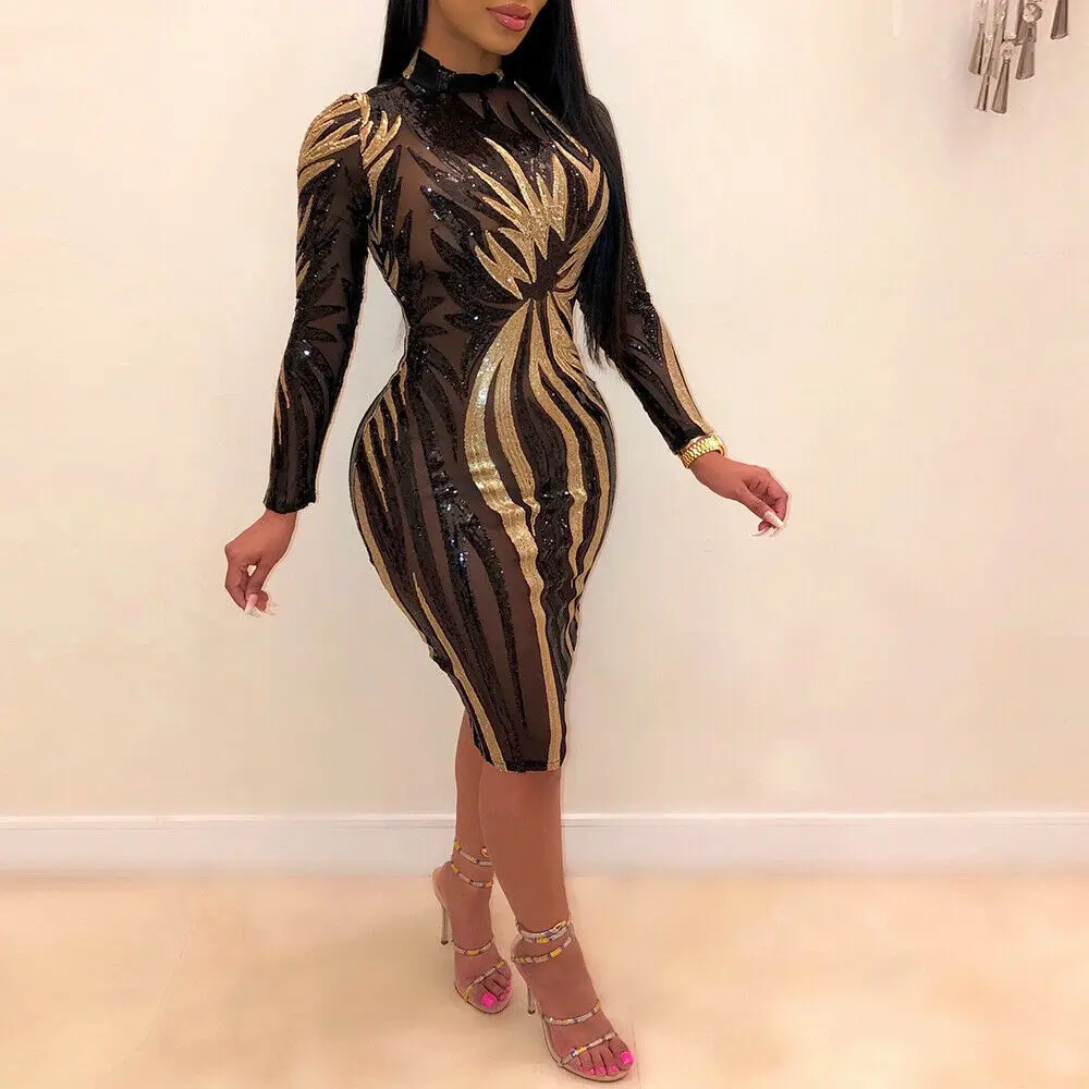 

Helisopus Autumn Long Sleeve Mini Dress Women Snake Leopard Print Bodycon Dress Sequined Sexy Club Party Dresses