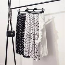 Летние юбки женские модные черно-белые плиссированные юбки в горошек в стиле пэчворк Женская эластичная юбка миди с высокой талией