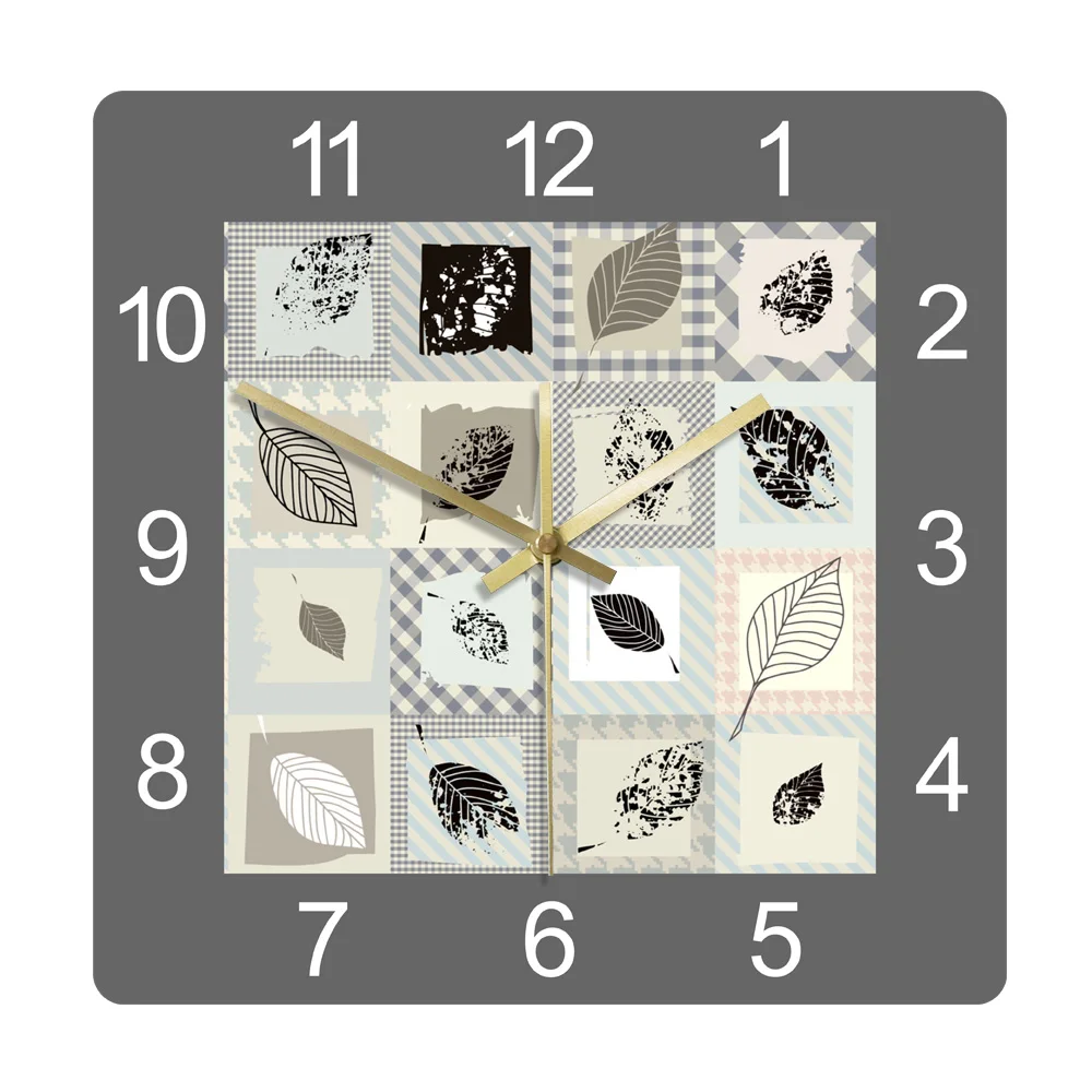 Leaf Texture Pattern Minimalist Fashion Printed Acrylic Wall Clock Modern Design Home Decor Non Ticking Quartz Hanging Clocks