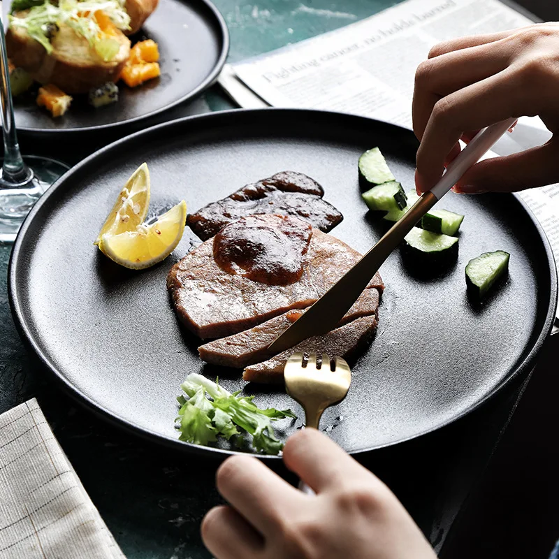 プレート黒マットカット傷のつきにくい食器洋食プレートステーキ家庭用パスタフラットプレート Dishes Plates Aliexpress