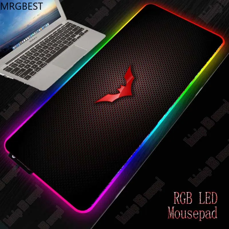 

MRGBEST Bat Logo Gaming Gamer Computer Mousepad RGB Backlit Large Black Lock-edge Mousepad XXL for Desk Keyboard LED Mice Mat Xl