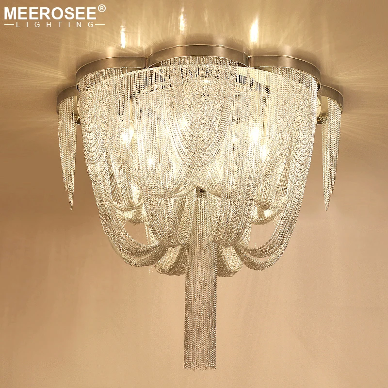 

Modern Pendant Lamps Silver Aluminum Chain Chandelier Home Light Lampara Techo for Living Room Dining room Bedroom Foyer